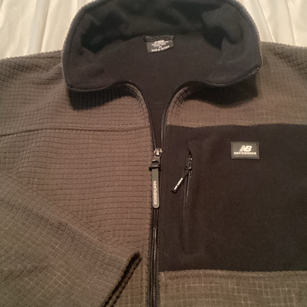 New Balance Men's Brown and Black Full-Zip Waffle Fleece Jacket
